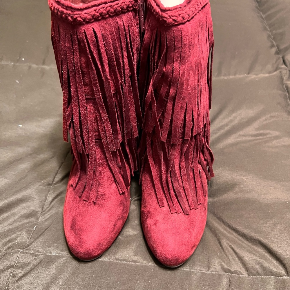 Breckelles Red Ankle Booties with Fringe